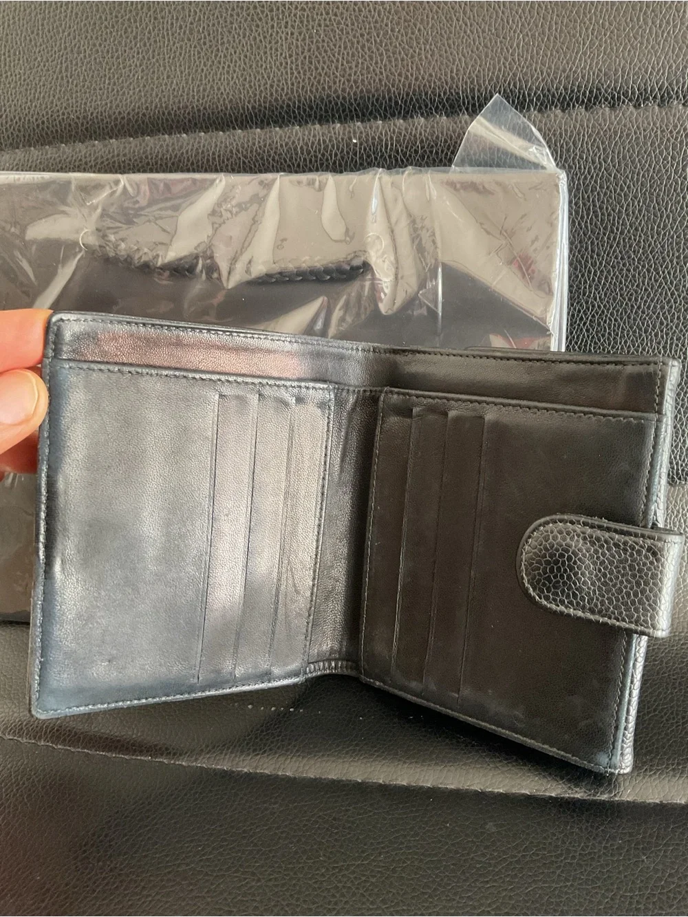 CHANEL Black Caviar Leather Small Wallet with CC Logo
